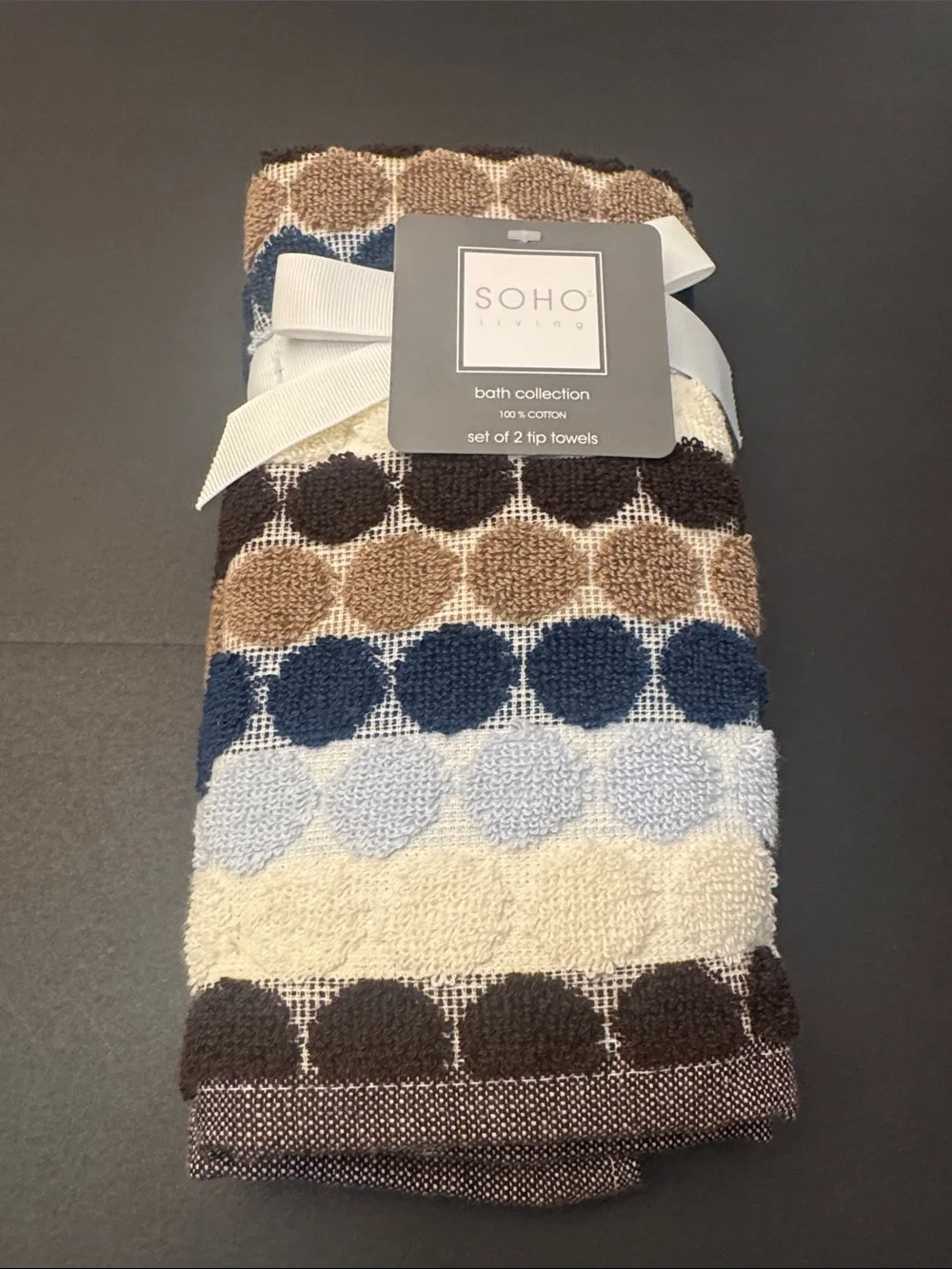 6pc SOHO Living 100% Cotton Penny Tile Dot/Stripe Bath Towel Set  - Blue/Brown
